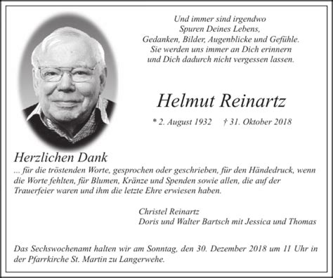 Traueranzeigen Von Helmut Reinartz Aachen Gedenkt