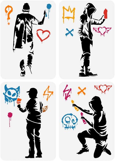 Amazon FINGERINSPIRE 4PCS Banksy Man With Doodel In Hat Painting