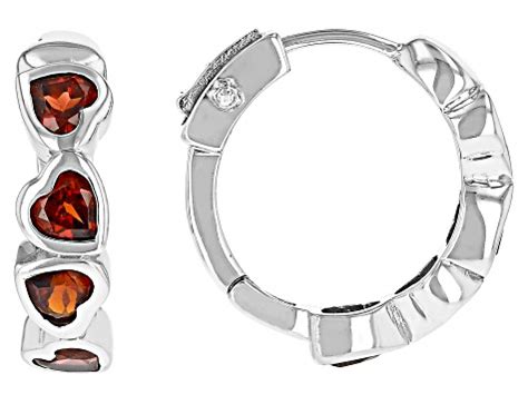 Red Garnet Rhodium Over Sterling Silver Heart Hoop Earrings Ctw