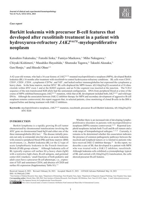 PDF Burkitt Leukemia With Precursor B Cell Features That Developed