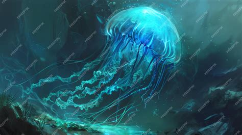 Premium Photo Glowing Jellyfish In The Dark Ocean Bioluminescent