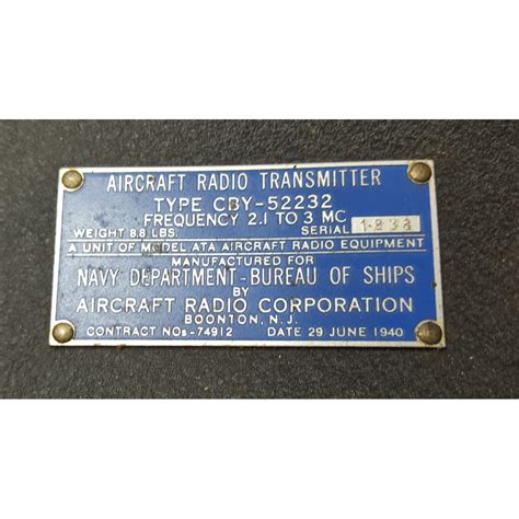 WW2 US Navy Aircraft Transmitter ATA CBY 52232 ARC5 Radio