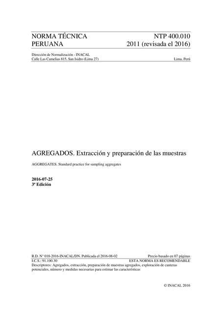 Agregados Extracci N Y Preparaci N De Las Muestras Max Chambi