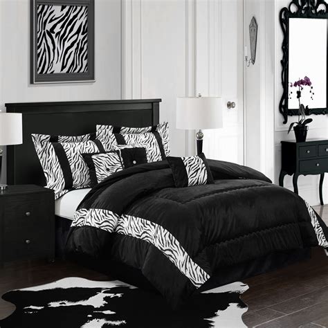 Lanco Micah Zebra Animal Print 7 Piece Comforter Set Black Queen Fill