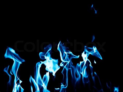 Blue Flame Fire On Black Background Stock Image Colourbox