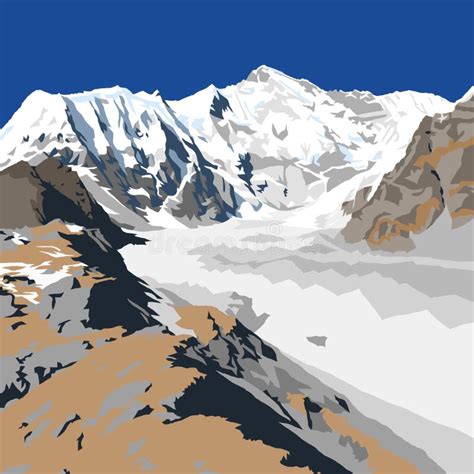 Mount Cho Oyu Nepal Himalayas Mountains Stock Illustration