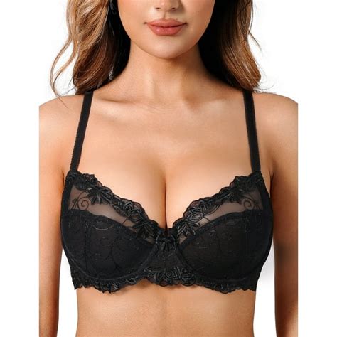 Deyllo Womens Sheer Lace Bra Non Padded Full Cup Underwire Plus Size Unlined See Though Bra