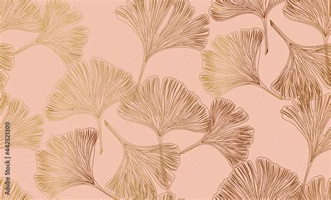 GIngko Bloba Gold Leaves Seamless Pattern Luxury Wall Art Design With