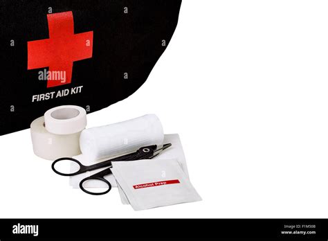 First Aid Kit Bag With White Gauze Bandage Roll And Pad With Alcohol