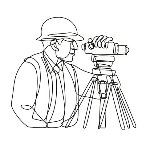 Geodetic Surveyor Using a Theodolite Side View Continuous Line Drawing ...