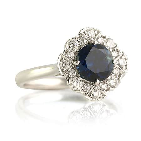 Aqua Blue Sapphire Diamond Halo Ring Bentley De Lisle