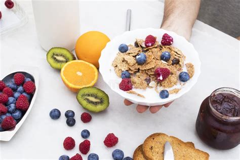 Healthy Breakfast with Cereals and Fruits Stock Photo - Image of ...