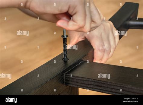 Assembling Wooden Furniture With Furniture Fasteners And A Hexagonal