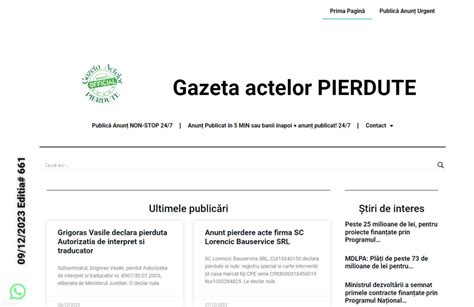 Anunt Ziar Pierdere Acte Declararea Pierderii Documentelor Oficiale