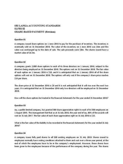 sri lanka accounting standards slfrs  share based payment revision