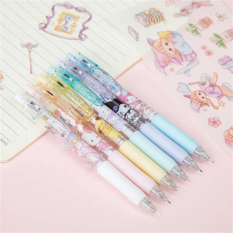 6pcs Anime Ballpoint Pens Cartoon Pen Black 05mm Cute Cat