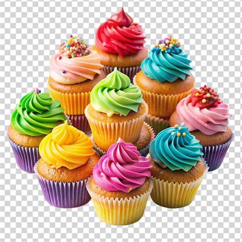 Premium PSD Pile Of Colorful Cupcakes Isolated On Transparent Background