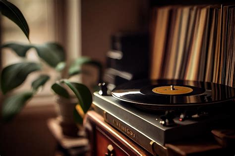 Um Toca Discos Vintage E Uma Cole O De Discos De Vinil Em Uma