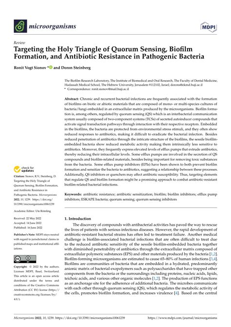 PDF Targeting The Holy Triangle Of Quorum Sensing Biofilm Formation