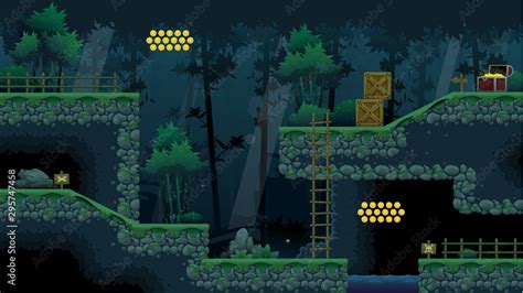 Ninja Forest Platformer Game Tileset Vector De Stock Adobe Stock