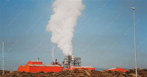 Industrial zone thick white smoke in morning. Pollution of the ...