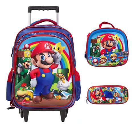 Kit Mochila Infantil Grande Super Mario Rodinhas Envio 24hrs