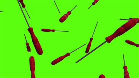 Screwdrivers Background Falling Red Screwdrivers Over Green Screen Or