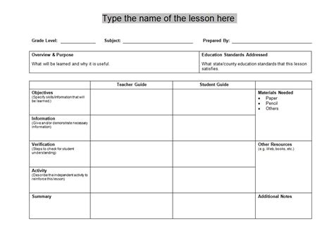 Lesson Plan Sample Word