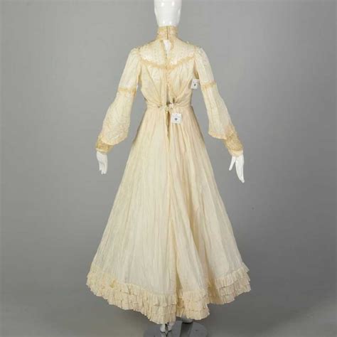 Xxs S Edwardian Tissue Silk Dress Ivory Lace Embr Gem