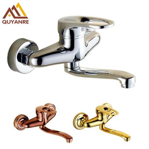 Chrome Wall Mounted Hot And Cold Bathroom Kitchen Faucet Single Handle Dual Holes Kitchen Mixer