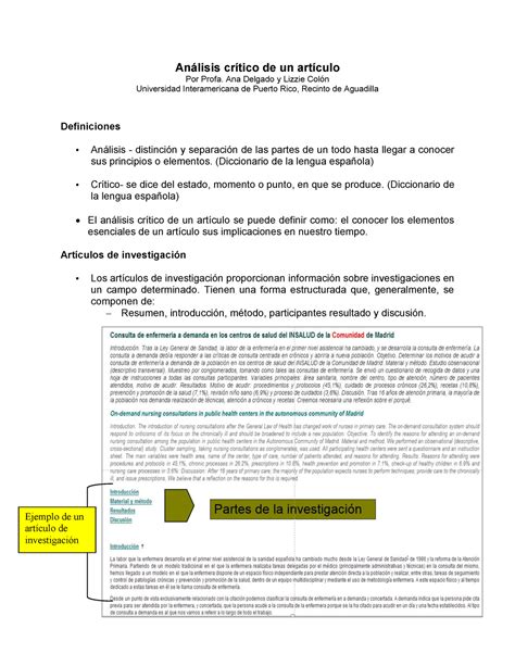 Analisiscritico Análisis crítico de un artículo Por Profa Ana