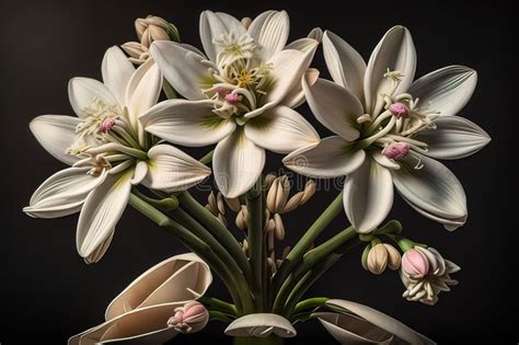 Bouquet Of Snowdrops On A Black Background Studio Photography Stock