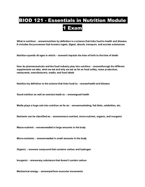 BIOD 121 Essentials In Nutrition Module 1 Exam Browsegrades