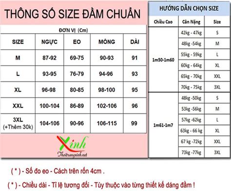 Thông Số Size Đầm Chuẩn Tại Thời Trang Xinh