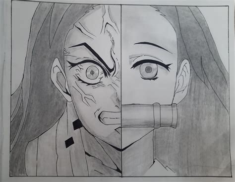 Nezuko Sketch Demon Slayer Half Face Drawing Human Sketch Best Anime Drawings