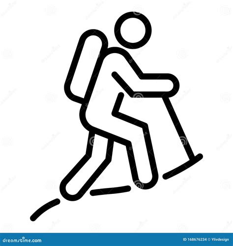 Hiking Man Icon Outline Style Stock Vector Illustration Of