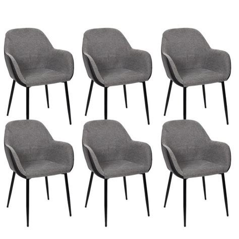 PIAGA Lot de 6 Fauteuils Tissu Noir et Gris Chiné Cdiscount Maison