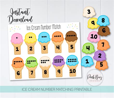 Ice Cream Number Matching Worksheet Number Matching Game Etsy Australia