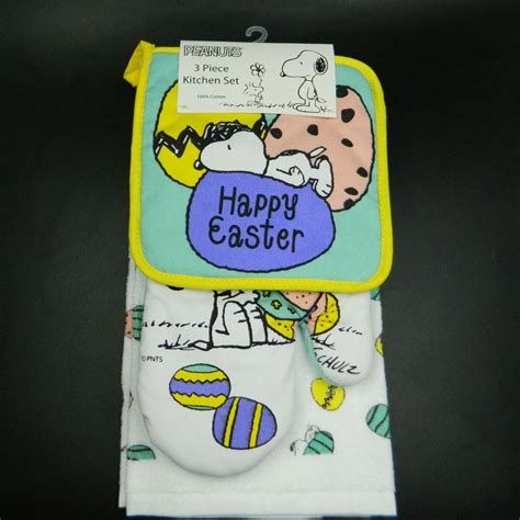 Snoopy Woodstock 3 Piece Kitchen Set Peanuts Easter Pot Holder Oven