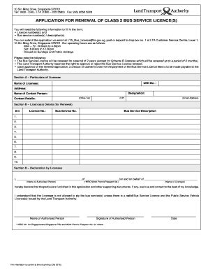 Fillable Online Application For Renewal Of Class Bus Service Licence