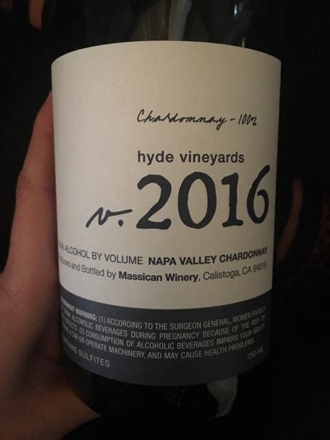 2016 Massican Chardonnay Hyde Vineyards Usa California Napa Valley