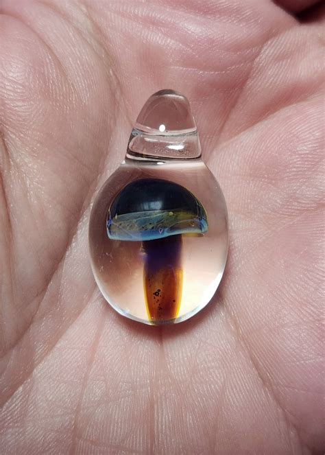 Blown Glass Mushroom Pendant Glass Jewelry Handmade Art Etsy