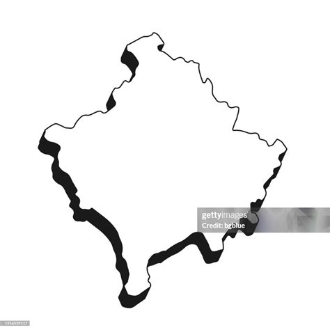 Kosovo Map With Black Outline And Shadow On White Background High-Res ...