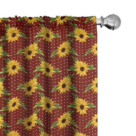 Ambesonne Floral Curtains Summer Sunflower On Polka Pair Of 28x84 Burgundy Earth Yellow