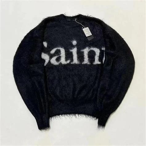 Saint Mxxxxxx Intarsia Knit Logo Brushed Finish Depop