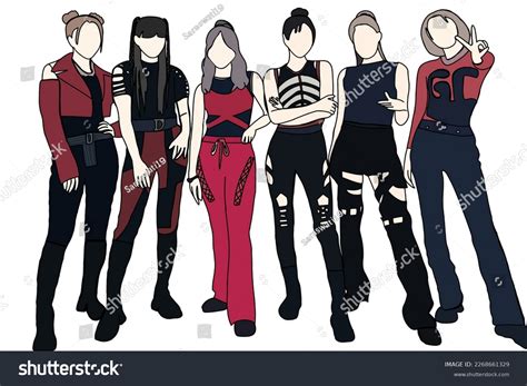 Vector Illustration Six Member Kpop Idol Girl Stock Illustration