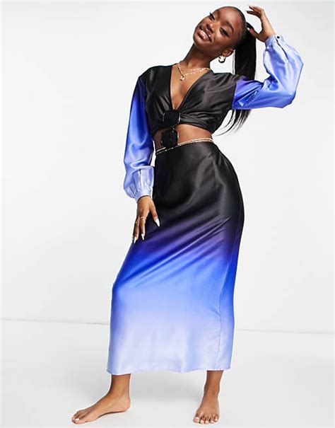 Asos Design Maxi Strandrock In Ombré Blau Kombiteil Asos