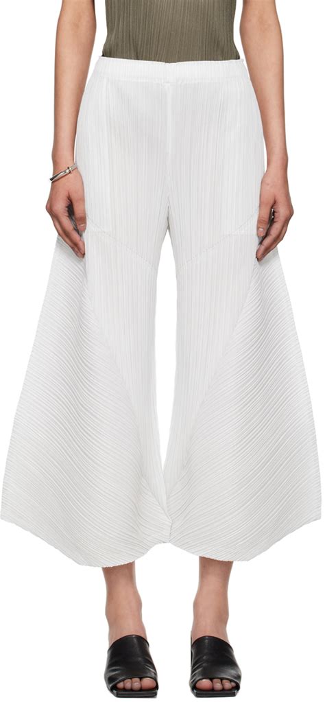 Pleats Please Issey Miyake Off White Thicker Bottoms Trousers Ssense