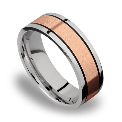 14K Rose Gold Inlay Men's Wedding Band in Titanium