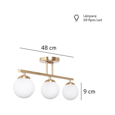 Luz Desing Plafon Luces Barral Elyn Dorado Globo Opal Apto G Deco